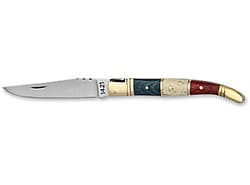 Stainless steel blade, Colored wood and white bone handle