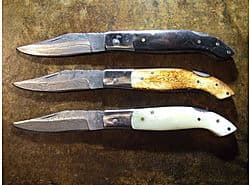 Damascus blade, Buffalo horn, Burnt or plain Ox bone handle, Nickel silver bolster