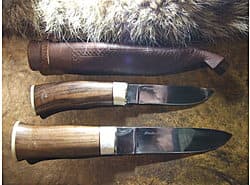 Hand forged carbon steel blades, Stag horn and walnut handles